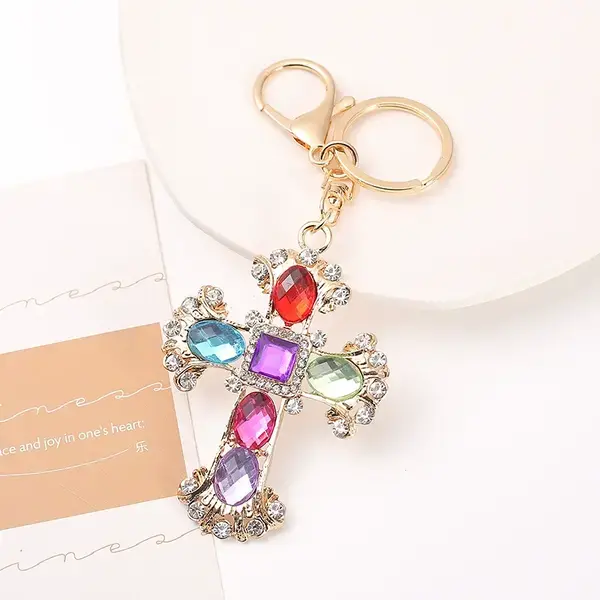 Fashionable and creative metal rhinestone cross keychain pendant,AllCute.ca