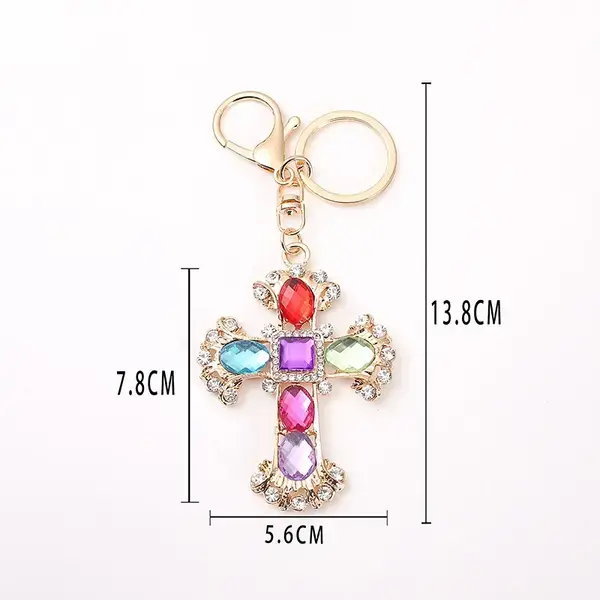 Fashionable and creative metal rhinestone cross keychain pendant,AllCute.ca