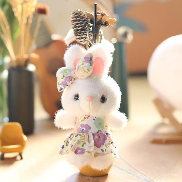 Cute floral dress bunny plush toy doll keychain, Canadian Online Jewelry, accessories and plush toy store