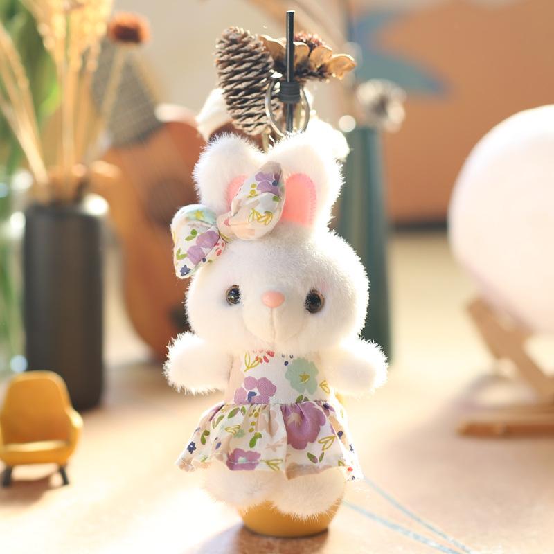 Cute floral dress bunny plush toy doll keychain,allcute.ca