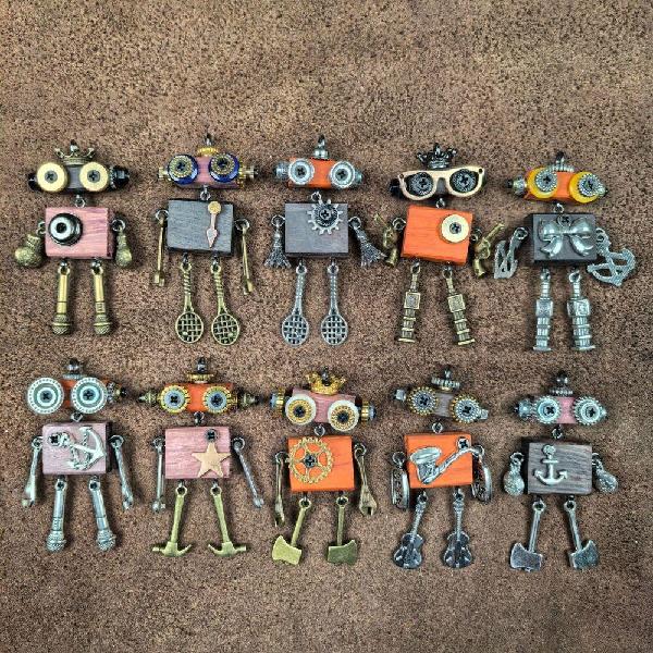 Original Punk Robot Wooden Necklace Pendant and Phone Chain, Canadian Online Jewelry, accessories and plush toy store