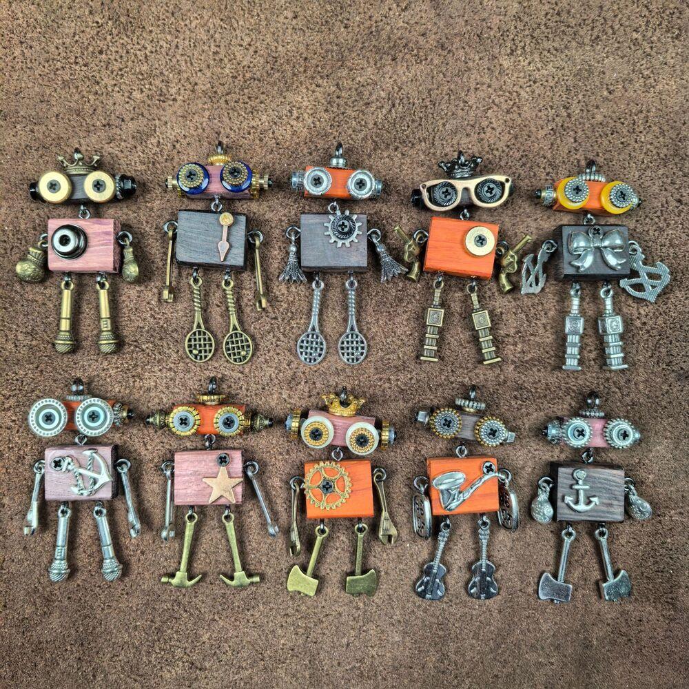 Original Punk Robot Wooden Necklace Pendant and Phone Chain,allcute.ca