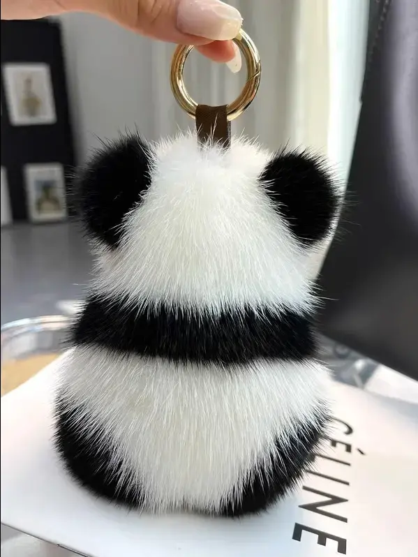 Super soft Imitation mink fur panda car keychain pendant,AllCute.ca