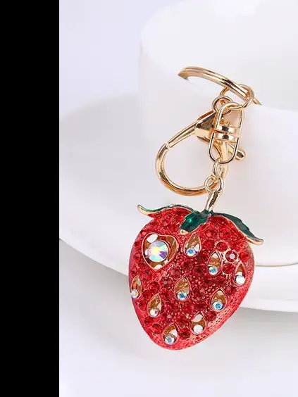 Cute Strawberry Metal Rhinestone Keychain Jewelry, Canadian Online Jewelry,Accessories & Plush Toy Store