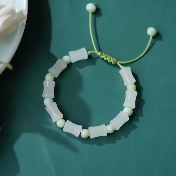 Adjustable Bamboo Shape Imitation Jade Beaded Bracelet,AllCute.ca