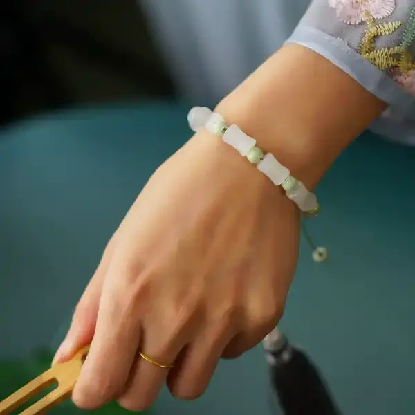 Adjustable Bamboo Shape Imitation Jade Beaded Bracelet,AllCute.ca