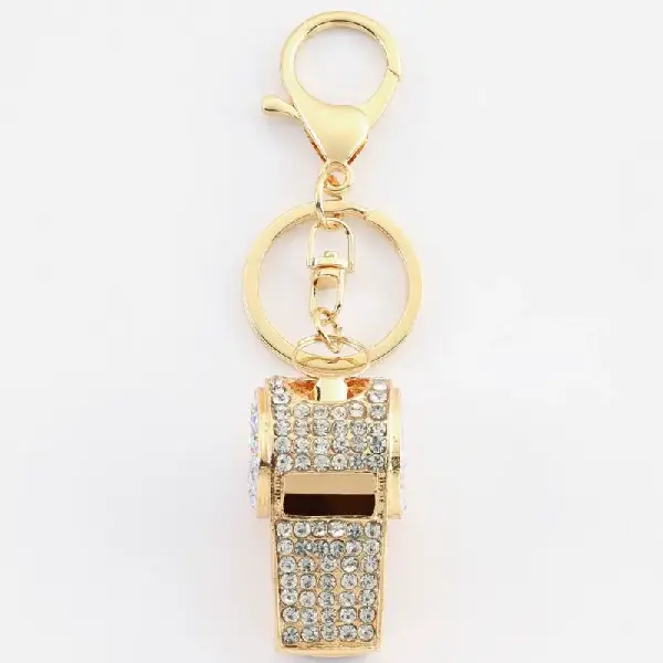 Exquisite rhinestone metal double-layer whistle keychain, Canadian Online Jewelry,Accessories & Plush Toy Store