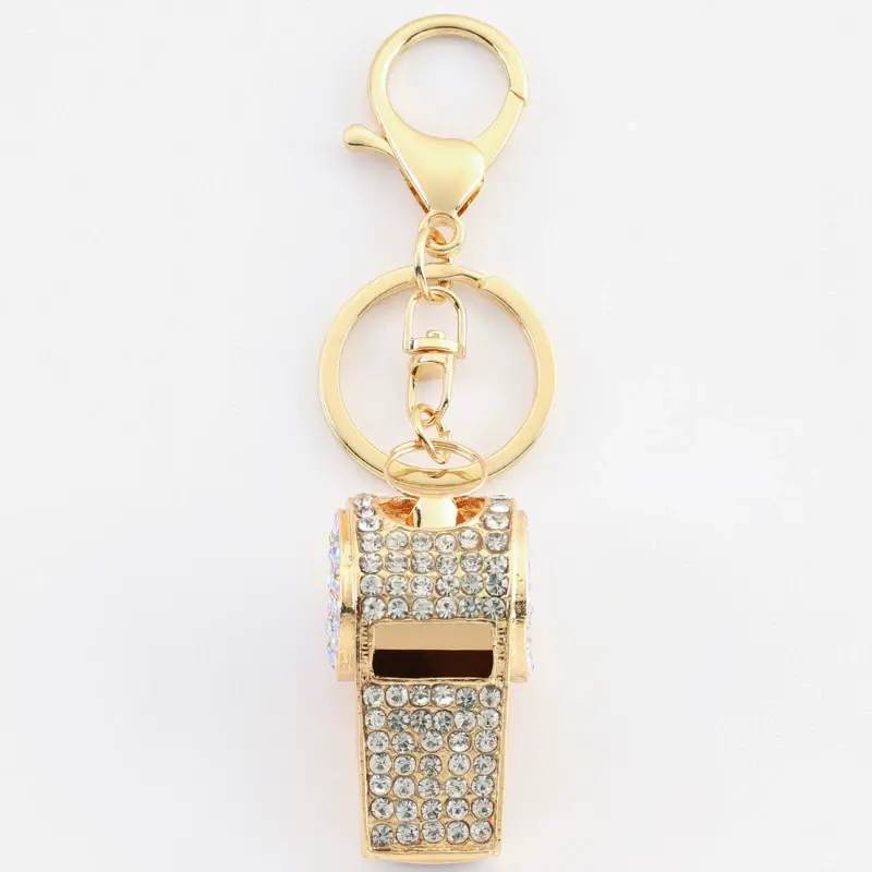 Exquisite rhinestone metal double-layer whistle keychain,AllCute.ca