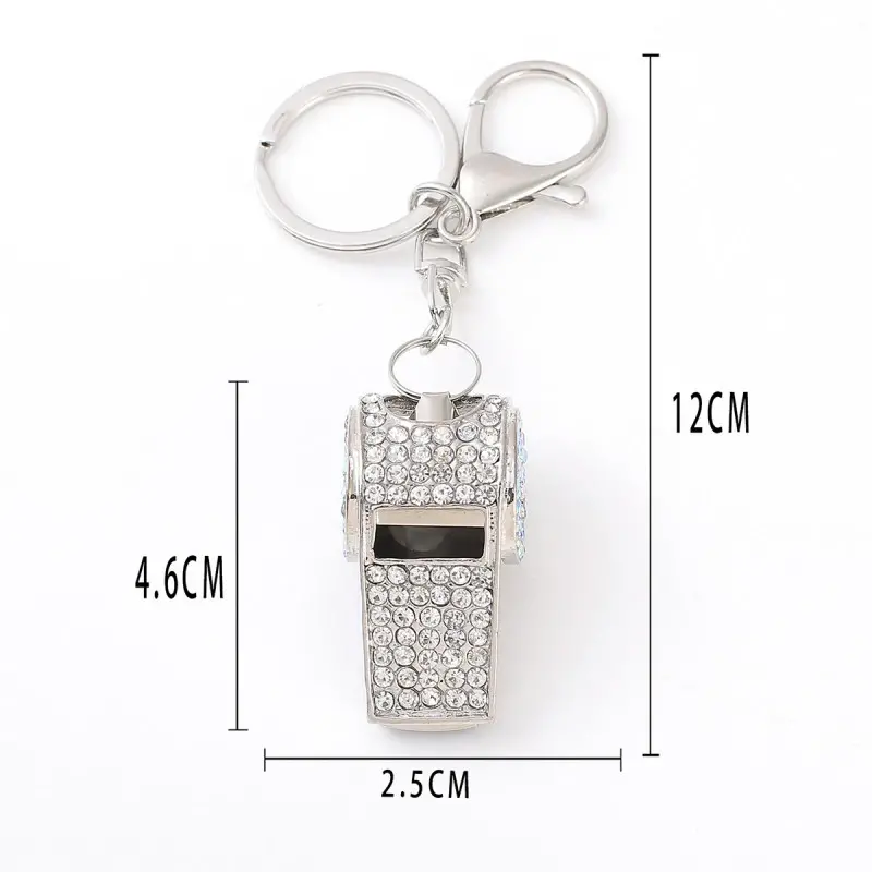 Exquisite rhinestone metal double-layer whistle keychain,AllCute.ca