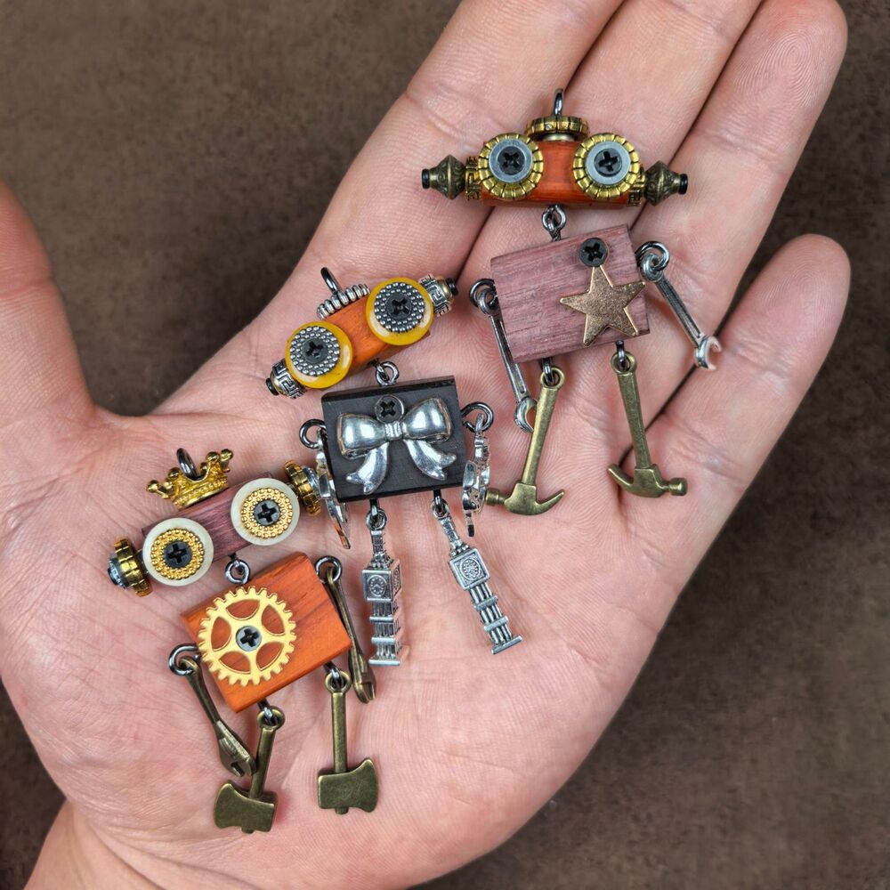 Original Punk Robot Wooden Necklace Pendant and Phone Chain, Canadian Online Jewelry,accessories & Plush Toy online store