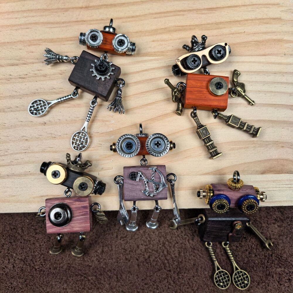 Original Punk Robot Wooden Necklace Pendant and Phone Chain, Canadian Online Jewelry,accessories & Plush Toy online store